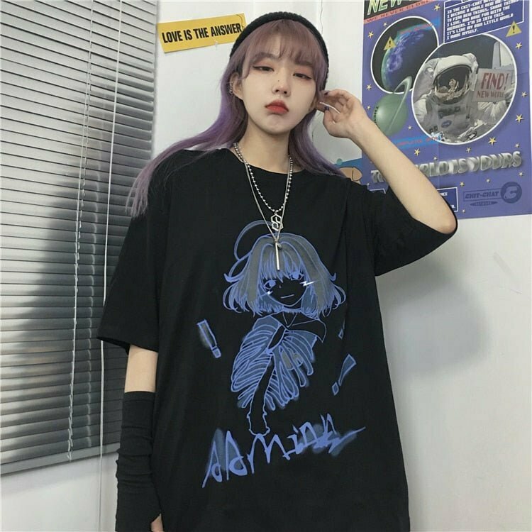 Y2K Grunge Harajuku Streetwear T-Shirt - 90s Retro Summer Outfit, Pastel Goth Fashion