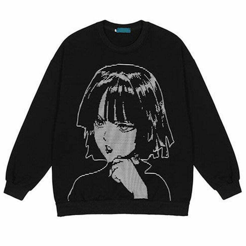 Y2K Grunge Harajuku Style Loose Sweatshirt - 90s Retro Fashion, Summer Y2K Outfits