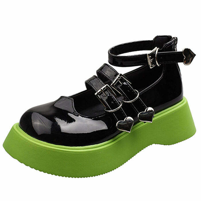 Y2K Grunge Heart Buckle Chunky Sandals - Retro 90s Fashion, Summer Y2K Outfits