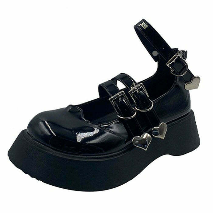 Y2K Grunge Heart Buckle Chunky Sandals - Retro 90s Fashion, Summer Y2K Outfits