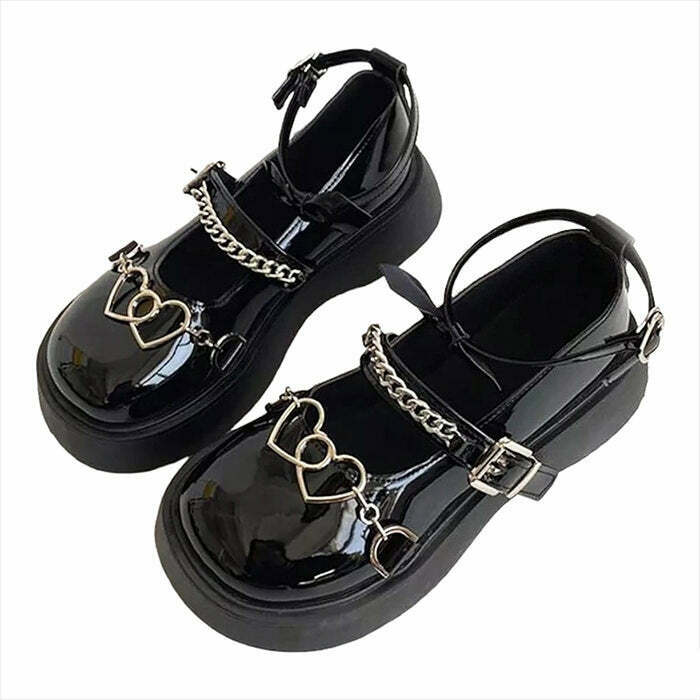 Y2K Grunge Heart Chain Chunky Sandals - Retro 90s Fashion, Summer Y2K Outfits