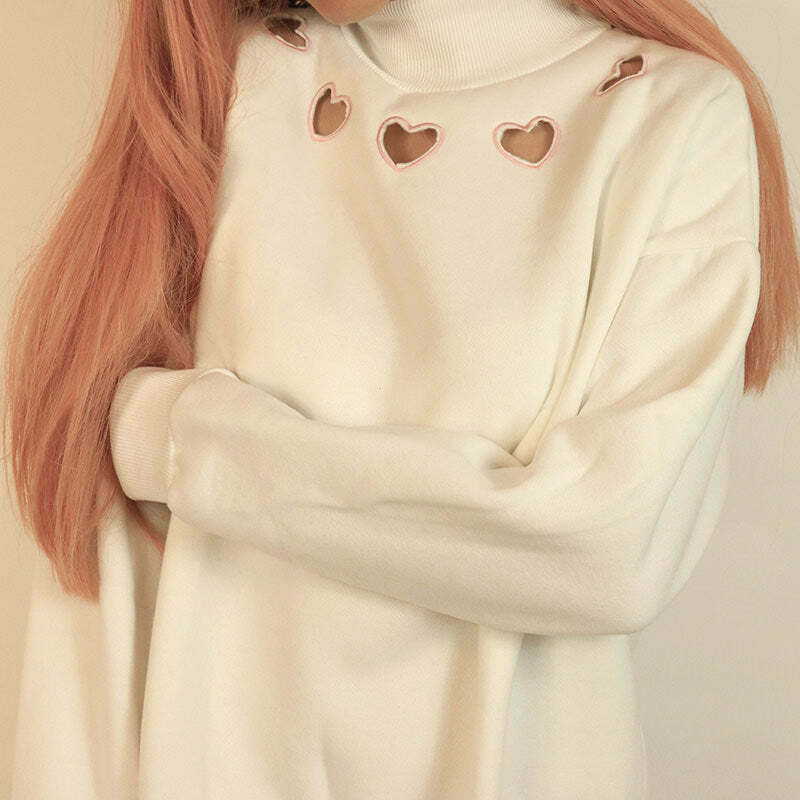 Y2K Grunge Heart Cut Out Sweatshirt - 90s Retro Summer Outfit, Pastel Goth, Y2K