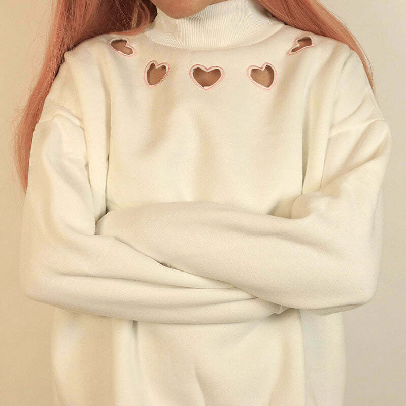 Y2K Grunge Heart Cut Out Sweatshirt - 90s Retro Summer Outfit, Pastel Goth, Y2K