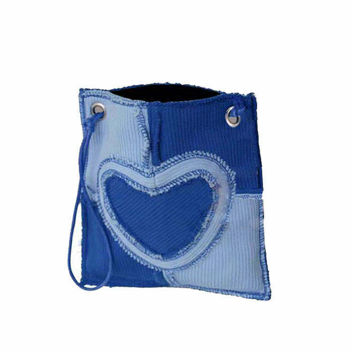 Y2K Grunge Heart Patchwork Purse - Retro 90s Fashion, Y2K Summer, Gothic Y2