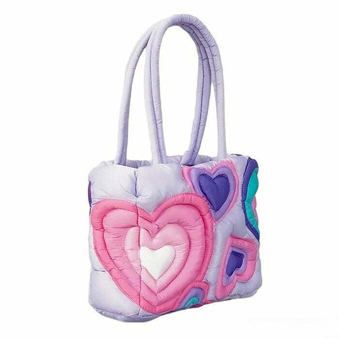 Y2K Grunge Heart Puffer Shoulder Bag - Retro 90s Fashion, Summer Y2K Outfits, Gothic