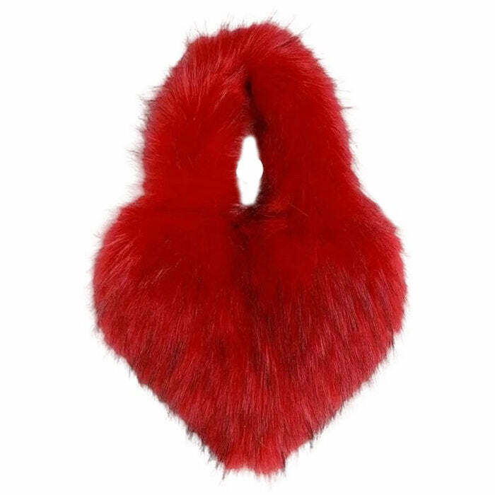 Y2K Grunge Heart Shape Fuzzy Handbag - Retro 90s Fashion, Pastel Goth, Y2K