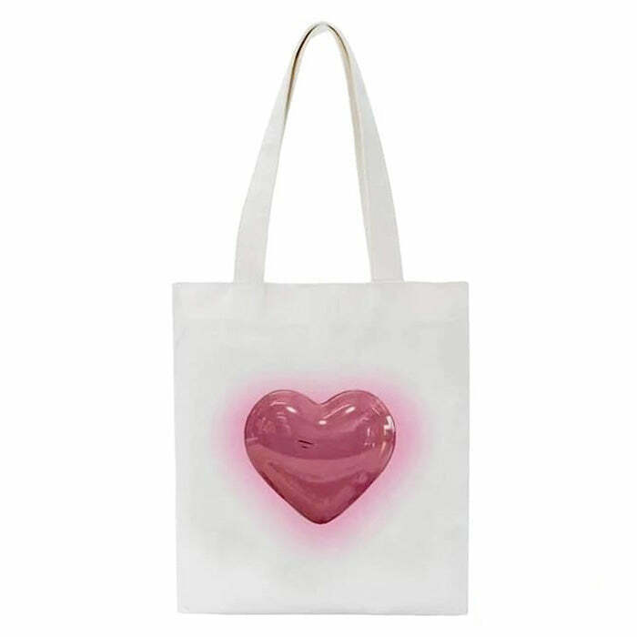 Y2K Grunge Heart Tote Bag - 90s Retro Summer Fashion, Pastel Goth, Y2K Popstar