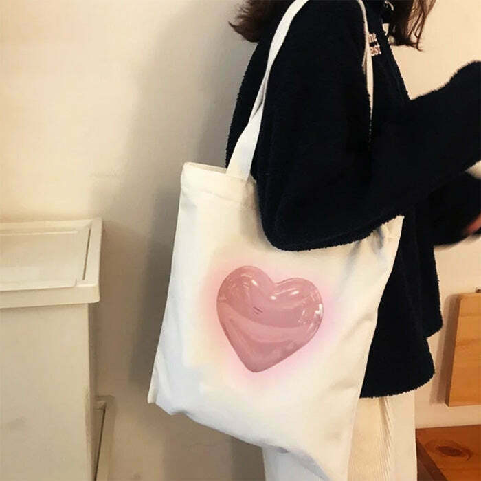 Y2K Grunge Heart Tote Bag - 90s Retro Summer Fashion, Pastel Goth, Y2K Popstar