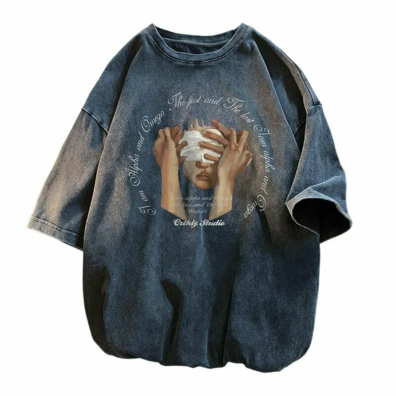 Y2K Grunge Heavy Cotton Vintage Wash T-Shirt - 90s Retro Summer Outfit Essentials