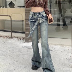 Y2K Grunge High Waist Bell-Bottoms - Retro 90s Fashion, Summer Y2K Outfits,