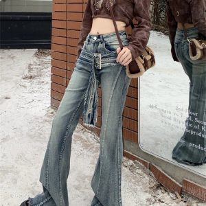 Y2K Grunge High Waist Bell-Bottoms - Retro 90s Fashion, Summer Y2K Outfits,