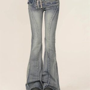 Y2K Grunge High Waist Bell-Bottoms - Retro 90s Fashion, Summer Y2K Outfits,