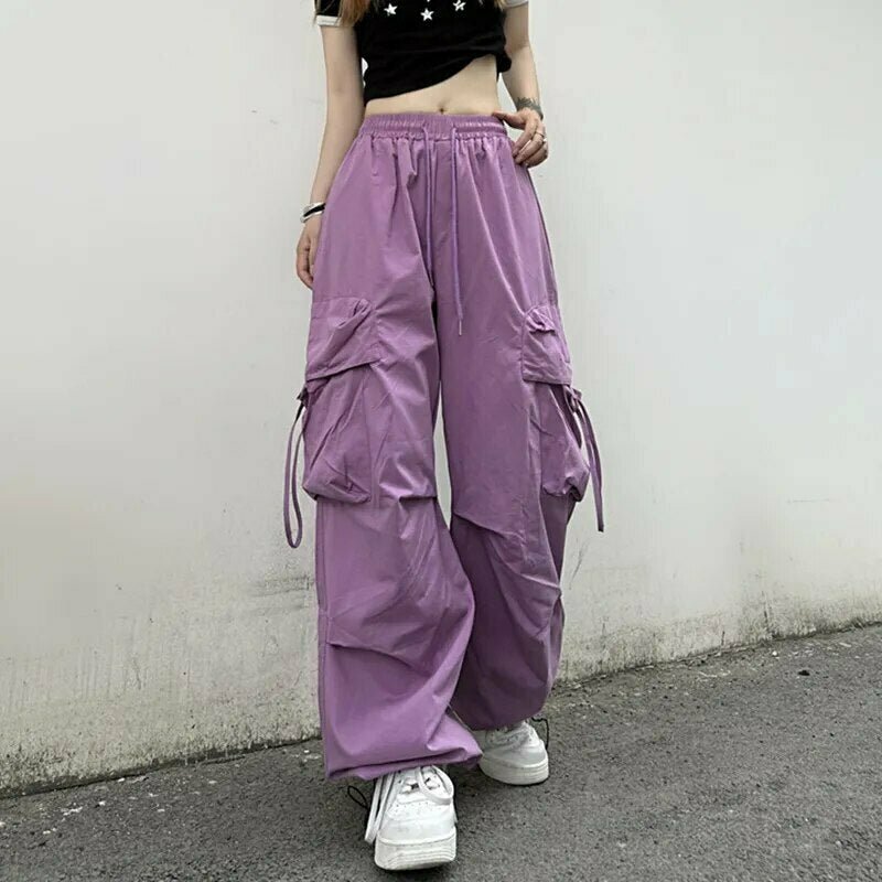 Y2K Grunge High Waist Cargo Pants - Retro 90s Summer Outfit, Gothic Y2K Fashion