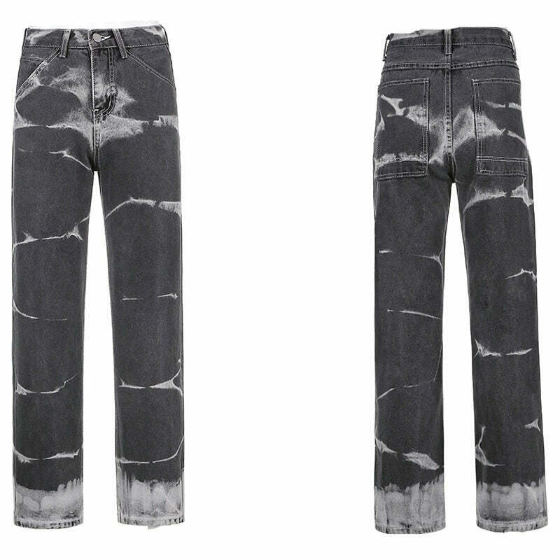 Y2K Grunge High Waist Jeans - Retro 90s Aesthetic, Summer Y2K Outfits, Gothic Style