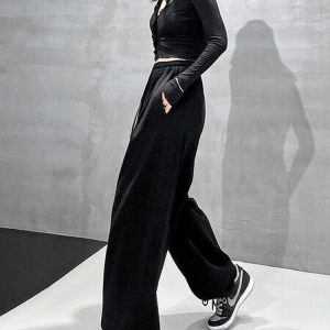 Y2K Grunge High Waist Oversize Pants - 90s Hip Hop Retro Summer Outfit for Women