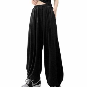 Y2K Grunge High Waist Oversize Pants - 90s Hip Hop Retro Summer Outfit for Women