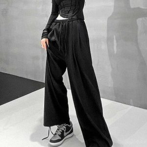 Y2K Grunge High Waist Oversize Pants - 90s Hip Hop Retro Summer Outfit for Women