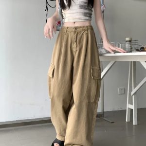 Y2K Grunge High-Waisted Cargo Trousers - 90s Retro Summer Outfit, Y2K Club