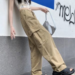 Y2K Grunge High-Waisted Cargo Trousers - 90s Retro Summer Outfit, Y2K Club