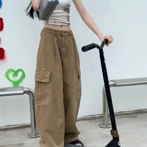 Y2K Grunge High-Waisted Cargo Trousers - 90s Retro Summer Outfit, Y2K Club