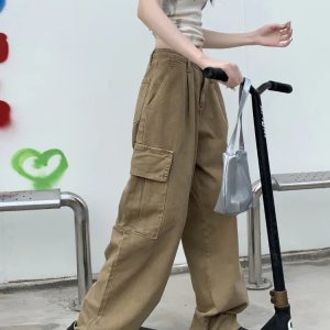 Y2K Grunge High-Waisted Cargo Trousers - 90s Retro Summer Outfit, Y2K Club