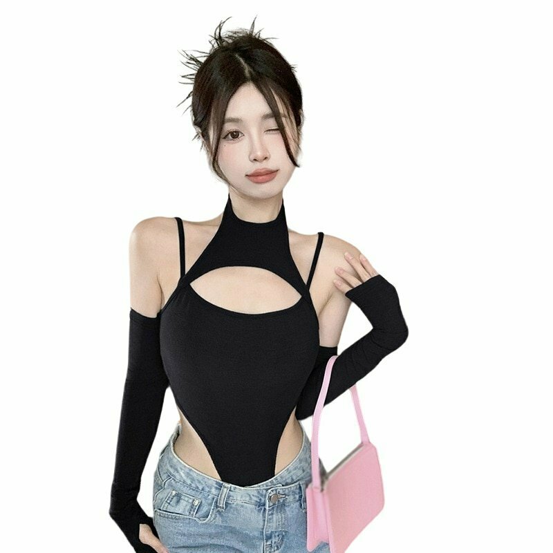 Y2K Grunge Hollow Out Off Shoulder Bodysuit - Retro 90s Summer Party Outfit