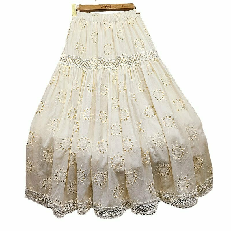 Y2K Grunge Hollowed-Out Embroidered Long Skirt - Retro 90s Summer Party Outfit