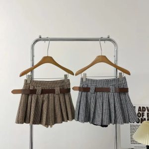 Y2K Grunge Houndstooth Pleated Skirt - Retro 90s Fashion, Summer Y2K Out