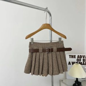 Y2K Grunge Houndstooth Pleated Skirt - Retro 90s Fashion, Summer Y2K Out