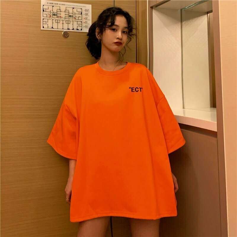 Y2K Grunge Indie Aesthetic Orange Oversized T-Shirt - Retro 90s Summer Outfit