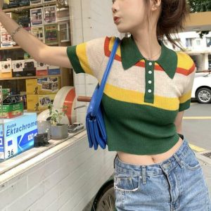 Y2K Grunge Indie Aesthetic Ribbed Crop Top - 90s Retro Summer Party Outfit