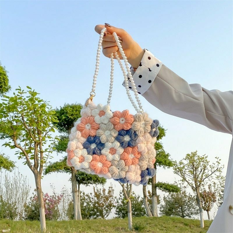 Y2K Grunge Indie Crochet Bag with Puff Flower - Perfect for 90s and Y2K Summer Outfits