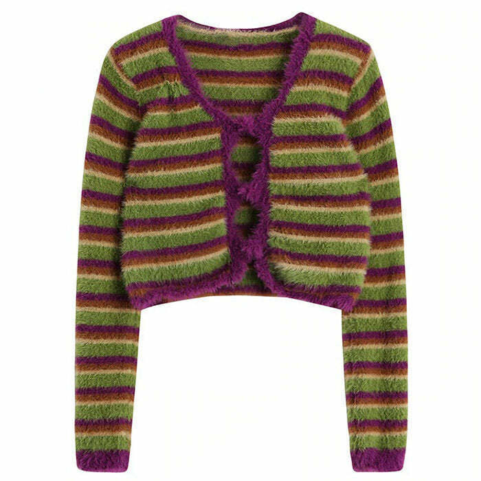 Y2K Grunge Indie Kid Fuzzy Cardigan - Retro 90s Summer Outfit, Pastel Goth, Y2