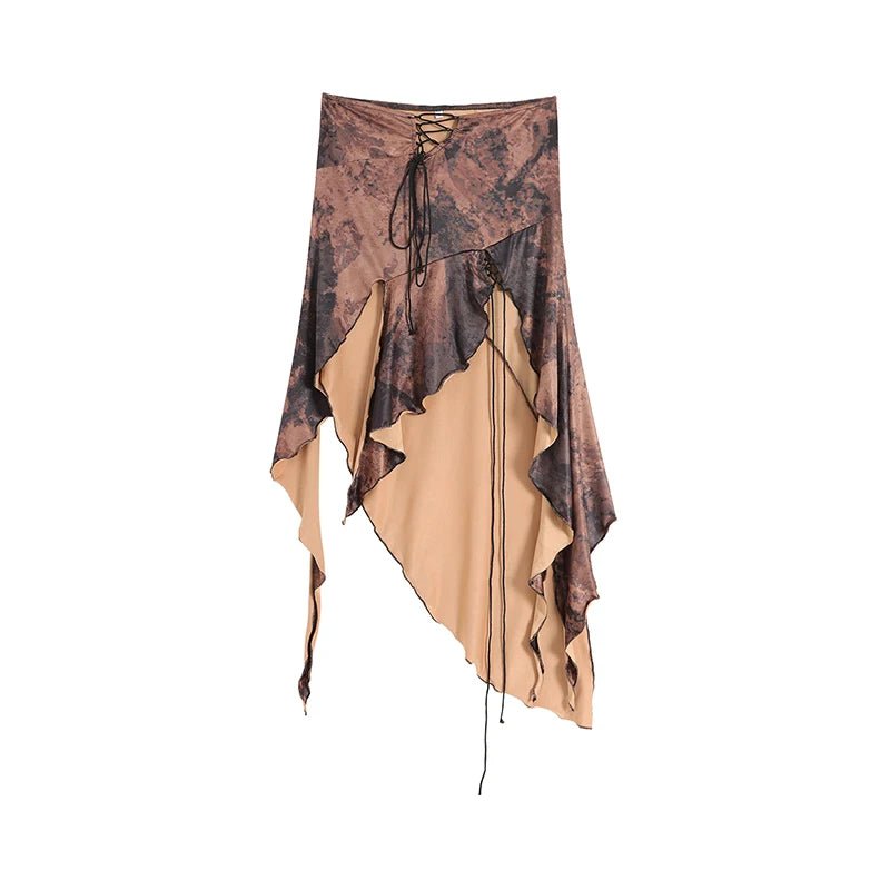 Y2K Grunge Irregular Brown Skirt - Retro 90s Fashion, Summer Y2K Outfits, Gothic