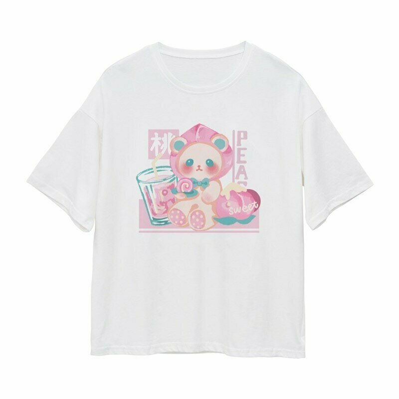 Y2K Grunge Kawaii Bear Print T-Shirt - 90s Retro Summer Outfit, Pastel Goth, Y2