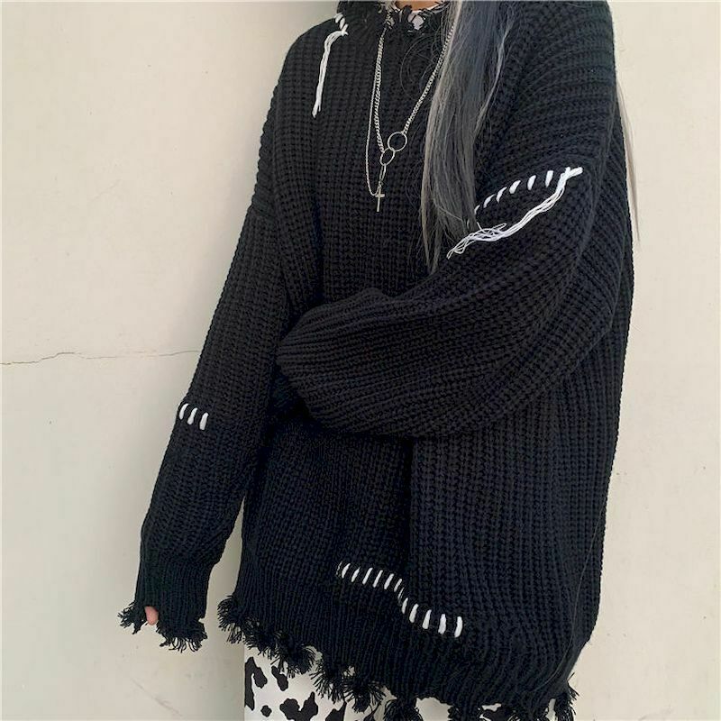 Y2K Grunge Knit Egirl Sweater - Retro 90s Fashion, Pastel Goth, Y2K Club