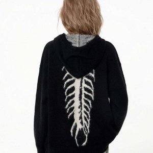 Y2K Grunge Knit Hoodie - Retro 90s Fashion, Summer Y2K Outfits, Pastel Goth Style