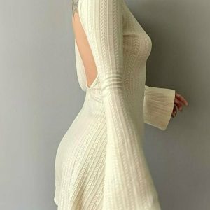 Y2K Grunge Knitted Backless Dress - 90s Summer Outfit, Retro Style, Y2K Party Fit