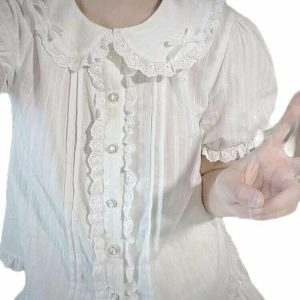 Y2K Grunge Lace Mesh Blouse - Retro 90s Summer Outfit, Pastel Goth, Y2K Party