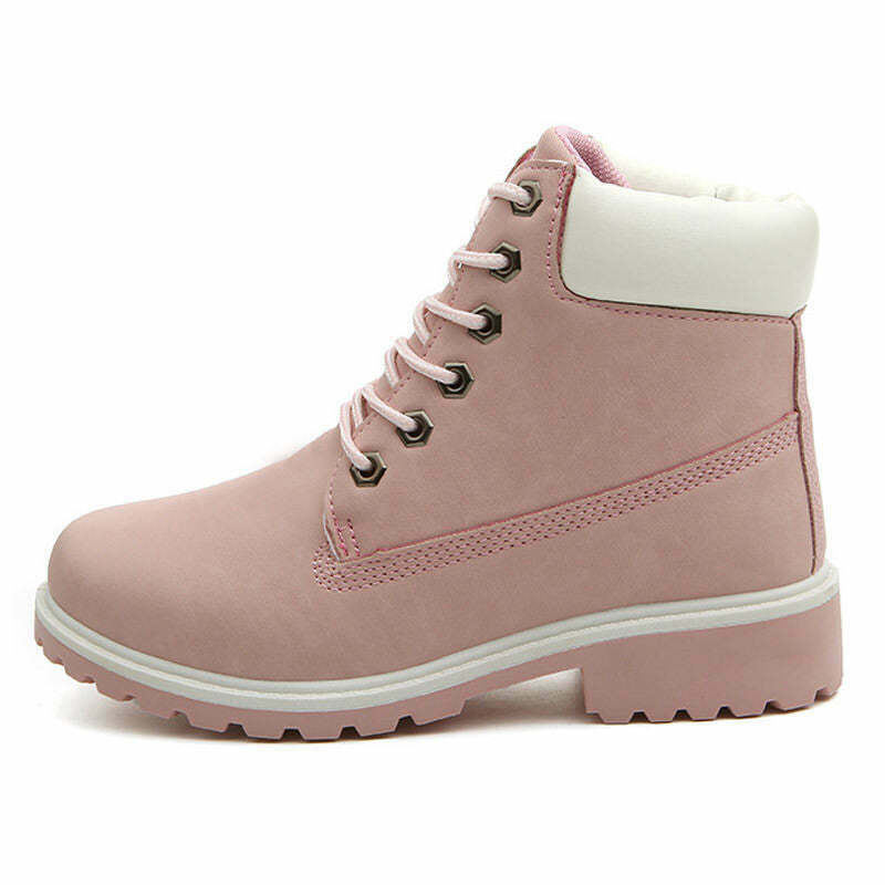 Y2K Grunge Lace Up Pink Flat Boots - Retro 90s Fashion, Summer Y2K Outfits, Past