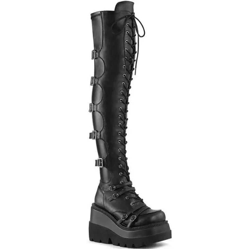 Y2K Grunge Lace-Up Thigh Boots - Retro 90s Fashion, Gothic Y2K, Summer Party Out