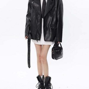 Y2K Grunge Leather Jacket - 90s Fashion, Retro Style, Y2K Summer & Party Outfits