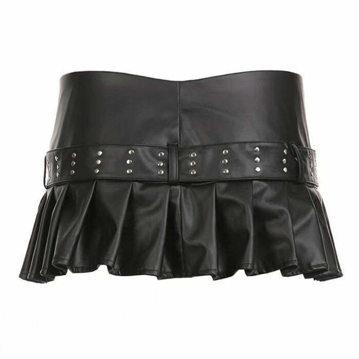 Y2K Grunge Leather Micro Skirt - Retro 90s Fashion, Summer Party & Club Outfit