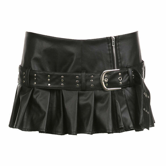 Y2K Grunge Leather Micro Skirt - Retro 90s Fashion, Summer Party & Club Outfit