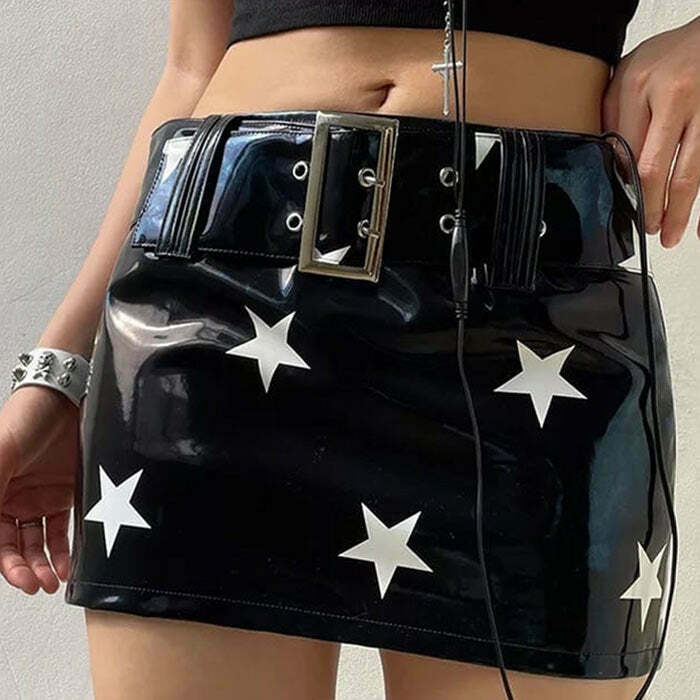 Y2K Grunge Leather Mini Skirt - Retro 90s Fashion, Y2K Summer Outfits, Gothic Y