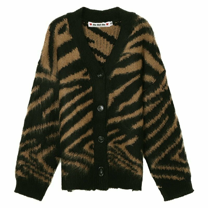 Y2K Grunge Leopard Fleece Cardigan - Retro 90s Fashion, Summer Y2K Outfits, Past