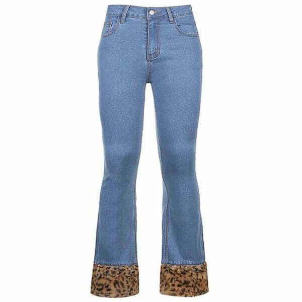 Y2K Grunge Leopard Trim Jeans - Retro 90s Fashion, Summer Outfits, and Clubwear