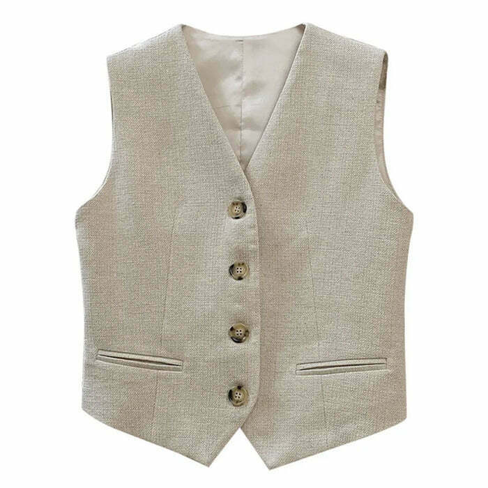 Y2K Grunge Linen Vest - Retro 90s Fashion, Summer Y2K Outfits, Pastel Goth Style