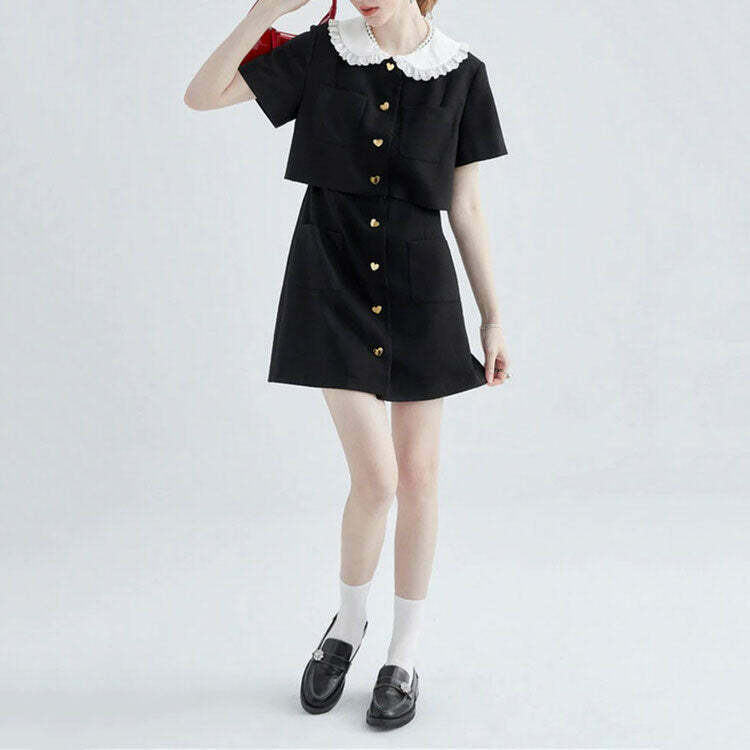 Y2K Grunge Little Witch Mini Black Dress - Perfect for 90s Fashion and Summer Y2K Outfits