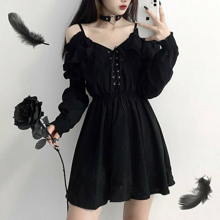 Y2K Grunge Long Sleeve Gothic Dress - Retro 90s Fashion, Summer Party Outfit